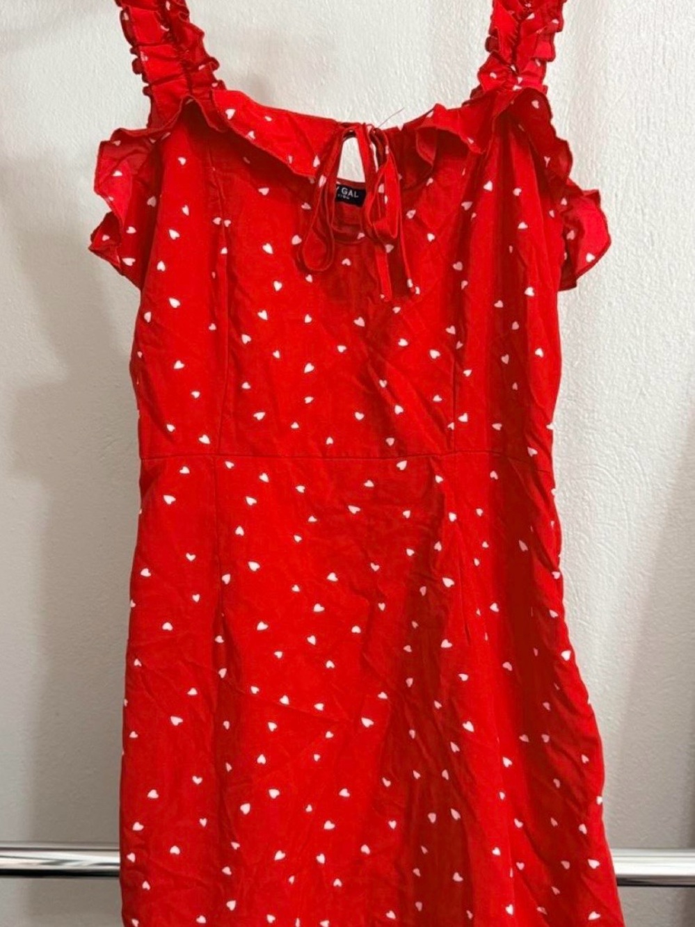 Red Heart-Print Ruffle Strap Dress